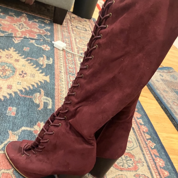 Mark & Maddux Burgundy Over-The-Knee Peep Toe Boots - Picture 3 of 6